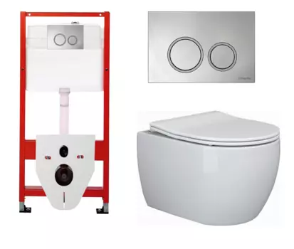 Комплект 3 в 1 инсталляция для унитазов Tece Tecespring S955101 + Унитаз подвесной Ceramica Nova Play CN3001 с кнопкой глянцевой хром
