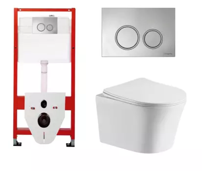 Комплект 3 в 1 инсталляция для унитазов Tece Tecespring S955101 + Унитаз подвесной CeruttiSpa Adige Aria CT7837 с кнопкой глянцевой хром