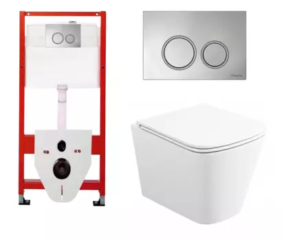 Комплект 3 в 1 инсталляция для унитазов Tece Tecespring S955101 + Унитаз подвесной Enio Binario с кнопкой глянцевой хром