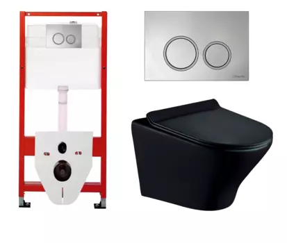 Комплект 3 в 1 инсталляция для унитазов Tece Tecespring S955101 + Унитаз подвесной Esbano Aster ESUPASTEBM черный с кнопкой глянцевой хром