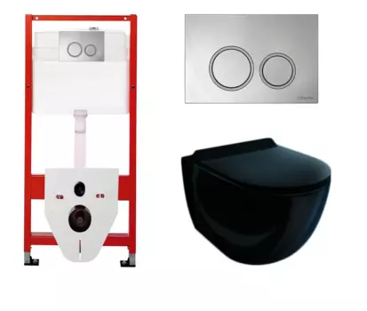 Комплект 3 в 1 инсталляция для унитазов Tece Tecespring S955101 + Унитаз подвесной Esbano Garcia ESUPGARCB черный с кнопкой глянцевой хром