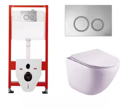 Комплект 3 в 1 инсталляция для унитазов Tece Tecespring S955101 + Унитаз подвесной Esbano Lotus ESUPLOTUW с кнопкой глянцевой хром