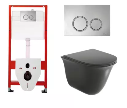 Комплект 3 в 1 инсталляция для унитазов Tece Tecespring S955101 + Унитаз подвесной Grossman GR-4412BMS черный с кнопкой глянцевой хром