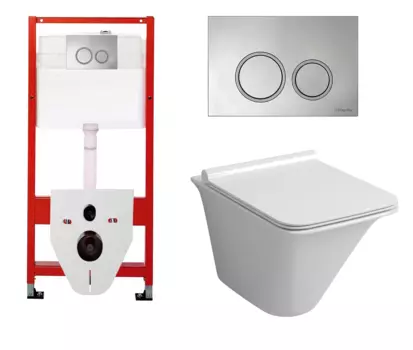 Комплект 3 в 1 инсталляция для унитазов Tece Tecespring S955101 + Унитаз подвесной Grossman GR-4413S с кнопкой глянцевой хром