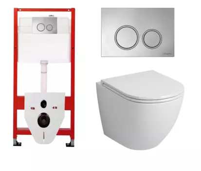 Комплект 3 в 1 инсталляция для унитазов Tece Tecespring S955101 + Унитаз подвесной Grossman GR-4455S с кнопкой глянцевой хром