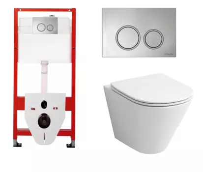 Комплект 3 в 1 инсталляция для унитазов Tece Tecespring S955101 + Унитаз подвесной Grossman GR-4477S с кнопкой глянцевой хром