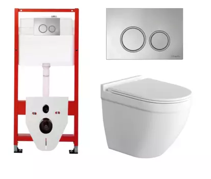 Комплект 3 в 1 инсталляция для унитазов Tece Tecespring S955101 + Унитаз подвесной Grossman GR-4483S с кнопкой глянцевой хром