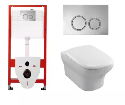 Комплект 3 в 1 инсталляция для унитазов Tece Tecespring S955101 + Унитаз подвесной Jacob Delafon Vox EDM102-00 с кнопкой глянцевой хром