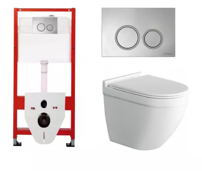 Комплект 3 в 1 инсталляция для унитазов Tece Tecespring S955101 + Унитаз подвесной Owl 1975 Cirkel-H с кнопкой глянцевой хром