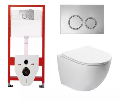 Комплект 3 в 1 инсталляция для унитазов Tece Tecespring S955101 + Унитаз подвесной SantiLine SL-5005 с кнопкой глянцевой хром