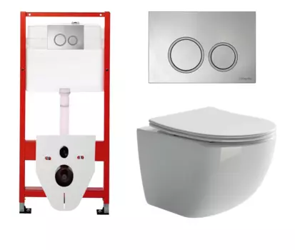 Комплект 3 в 1 инсталляция для унитазов Tece Tecespring S955101 + Унитаз подвесной Сeramica Nova Forma CN3011 с кнопкой глянцевой хром