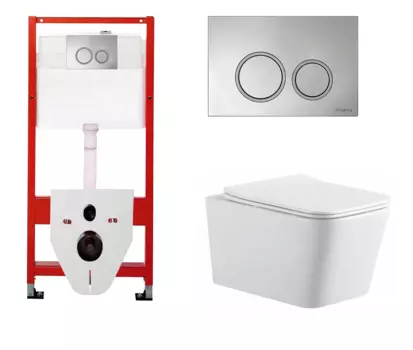 Комплект 3 в 1 инсталляция для унитазов Tece Tecespring S955101 + Унитаз подвесной SinteSi BALTI с кнопкой глянцевой хром