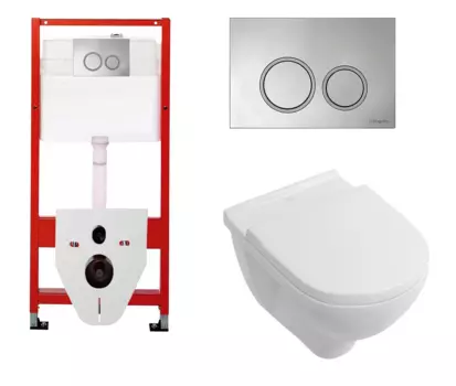 Комплект 3 в 1 инсталляция для унитазов Tece Tecespring S955101 + Унитаз подвесной Villeroy & Boch O Novo Directflush с кнопкой глянцевой хром