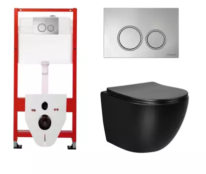 Комплект 3 в 1 инсталляция для унитазов Tece Tecespring S955101 + Унитаз подвесной Vincea Globo VT1-14MB черный с кнопкой глянцевой хром