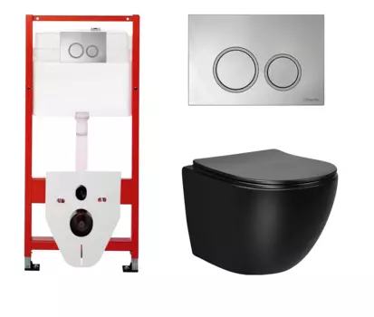 Комплект 3 в 1 инсталляция для унитазов Tece Tecespring S955101 + Унитаз подвесной Vincea Globo VT1-14SMB черный с кнопкой глянцевой хром