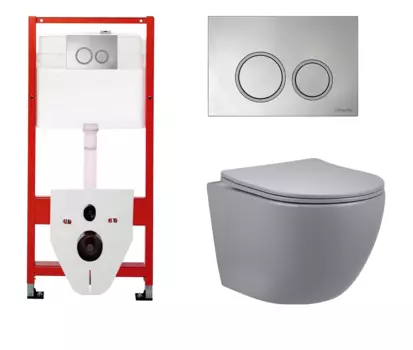 Комплект 3 в 1 инсталляция для унитазов Tece Tecespring S955101 + Унитаз подвесной Vincea Globo VT1-14SMG серый с кнопкой глянцевой хром
