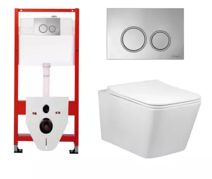 Комплект 3 в 1 инсталляция для унитазов Tece Tecespring S955101 + Унитаз подвесной Vincea Q-Line VT1-12 с кнопкой глянцевой хром