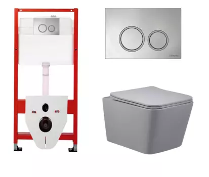 Комплект 3 в 1 инсталляция для унитазов Tece Tecespring S955101 + Унитаз подвесной Vincea Q-Line VT1-12MG серый с кнопкой глянцевой хром