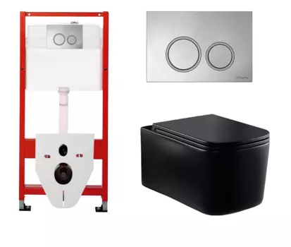 Комплект 3 в 1 инсталляция для унитазов Tece Tecespring S955101 + Унитаз подвесной Vincea Ultra Rimless VT1-32MB черный с кнопкой глянцевой хром