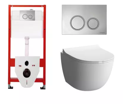 Комплект 3 в 1 инсталляция для унитазов Tece Tecespring S955101 + Унитаз подвесной VitrA Sento 7748В003-0075 с кнопкой глянцевой хром