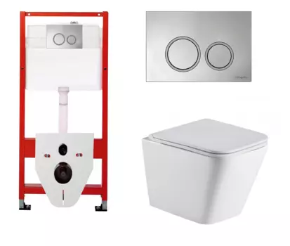 Комплект 3 в 1 инсталляция для унитазов Tece Tecespring S955101 + Унитаз подвесной WeltWasser Gelbach 043 GL-WT с кнопкой глянцевой хром