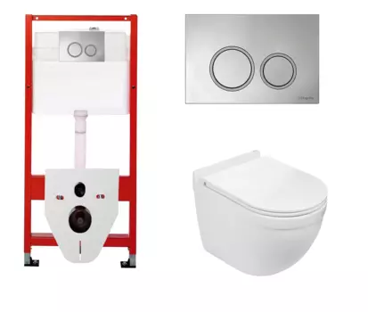 Комплект 3 в 1 инсталляция для унитазов Tece Tecespring S955101 + Унитаз подвесной WeltWasser Heimbach 043 GL-WT с кнопкой глянцевой хром