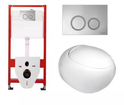 Комплект 3 в 1 инсталляция для унитазов Tece Tecespring S955101 + Унитаз подвесной WeltWasser Jeckenbach с кнопкой глянцевой хром