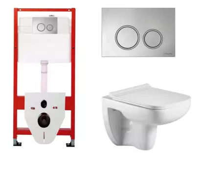 Комплект 3 в 1 инсталляция для унитазов Tece Tecespring S955101 + Унитаз подвесной WeltWasser Kehlbach 004 GL-WT с кнопкой глянцевой хром