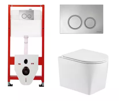 Комплект 3 в 1 инсталляция для унитазов Tece Tecespring S955101 + Унитаз подвесной WeltWasser Nesenbach 004 GL-WT с кнопкой глянцевой хром