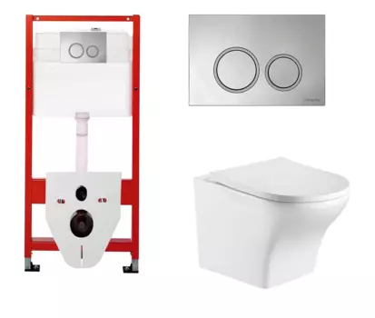 Комплект 3 в 1 инсталляция для унитазов Tece Tecespring S955101 + Унитаз подвесной WeltWasser Odenbach 004 GL-WT с кнопкой глянцевой хром