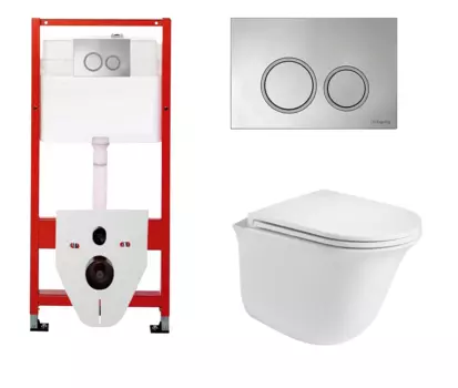 Комплект 3 в 1 инсталляция для унитазов Tece Tecespring S955101 + Унитаз подвесной WeltWasser Telbach 004 GL-WT с кнопкой глянцевой хром