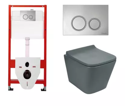 Комплект 3 в 1 инсталляция для унитазов Tece Tecespring S955101 + Унитаз подвесной Weltwasser WW SK Gelbach 041 MT-GR серый с кнопкой глянцевой хром