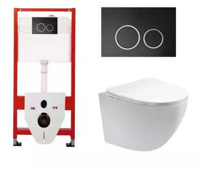 Комплект 3 в 1 инсталляция для унитазов Tece Tecespring S955102 + Унитаз подвесной Акватек Европа AQ1900-00 с кнопкой черной матовой