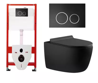 Комплект 3 в 1 инсталляция для унитазов Tece Tecespring S955102 + Унитаз подвесной Aquanet Cetus 287008 с кнопкой черной матовой