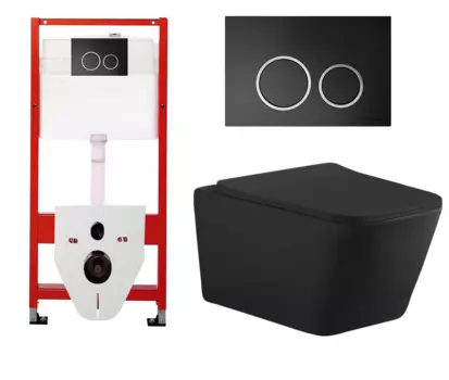 Комплект 3 в 1 инсталляция для унитазов Tece Tecespring S955102 + Унитаз подвесной Aquanet Tavr-W BW 287011 черный с кнопкой черной матовой