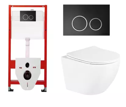 Комплект 3 в 1 инсталляция для унитазов Tece Tecespring S955102 + Унитаз подвесной BelBagno Uno BB3105CHR/SC с кнопкой черной матовой