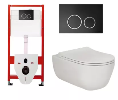 Комплект 3 в 1 инсталляция для унитазов Tece Tecespring S955102 + Унитаз подвесной Berges Wasserhaus Ego XL 082118 с кнопкой черной матовой