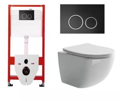 Комплект 3 в 1 инсталляция для унитазов Tece Tecespring S955102 + Унитаз подвесной Ceramica Nova Forma CN3009 с кнопкой черной матовой