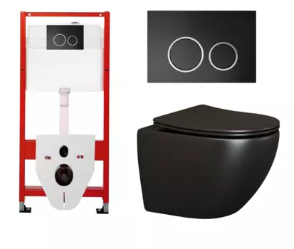 Комплект 3 в 1 инсталляция для унитазов Tece Tecespring S955102 + Унитаз подвесной Ceramica Nova Metropol CN4002MB черный с кнопкой черной матовой