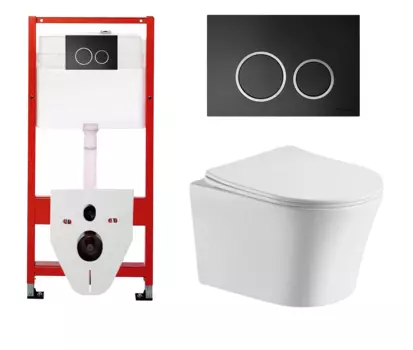 Комплект 3 в 1 инсталляция для унитазов Tece Tecespring S955102 + Унитаз подвесной CeruttiSpa Adige Aria CT7837 с кнопкой черной матовой