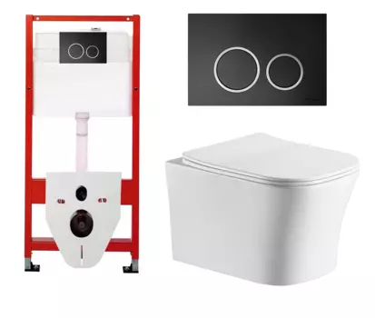 Комплект 3 в 1 инсталляция для унитазов Tece Tecespring S955102 + Унитаз подвесной CeruttiSpa Marmolada aria CT7778 с кнопкой черной матовой