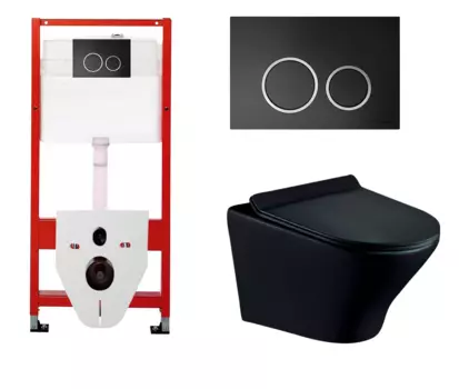 Комплект 3 в 1 инсталляция для унитазов Tece Tecespring S955102 + Унитаз подвесной Esbano Aster ESUPASTEBM с кнопкой черной матовой