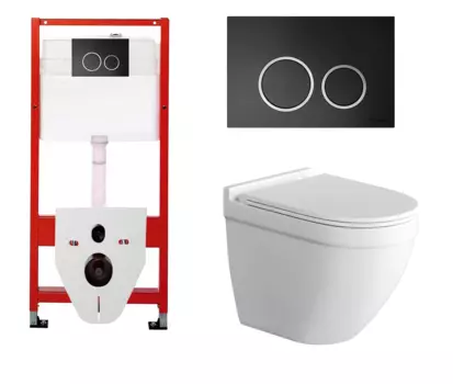 Комплект 3 в 1 инсталляция для унитазов Tece Tecespring S955102 + Унитаз подвесной Grossman GR-4483S с кнопкой черной матовой