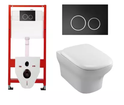 Комплект 3 в 1 инсталляция для унитазов Tece Tecespring S955102 + Унитаз подвесной Jacob Delafon Vox EDM102-00 с кнопкой черной матовой