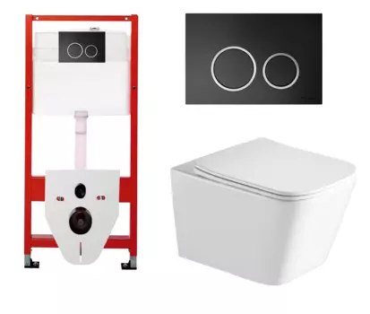 Комплект 3 в 1 инсталляция для унитазов Tece Tecespring S955102 + Унитаз подвесной SantiLine SL-5007 с кнопкой черной матовой