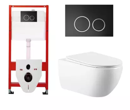 Комплект 3 в 1 инсталляция для унитазов Tece Tecespring S955102 + Унитаз подвесной Vincea Evo VT1-34 с кнопкой черной матовой