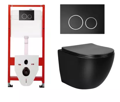 Комплект 3 в 1 инсталляция для унитазов Tece Tecespring S955102 + Унитаз подвесной Vincea Globo VT1-14M черный с кнопкой черной матовой
