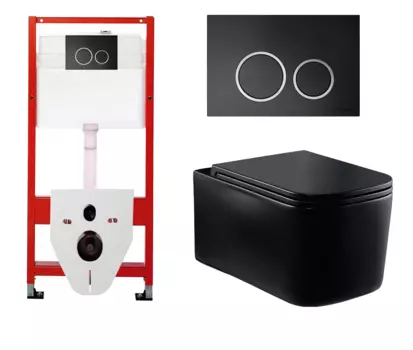 Комплект 3 в 1 инсталляция для унитазов Tece Tecespring S955102 + Унитаз подвесной Vincea Ultra Rimless VT1-32MB с кнопкой черной матовой