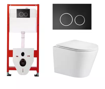 Комплект 3 в 1 инсталляция для унитазов Tece Tecespring S955102 + Унитаз подвесной WeltWasser Salzbach 043 GL-WT с кнопкой черной матовой