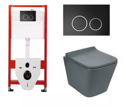 Комплект 3 в 1 инсталляция для унитазов Tece Tecespring S955102 + Унитаз подвесной Weltwasser WW SK Gelbach 041 MT-GR серый с кнопкой черной матовой